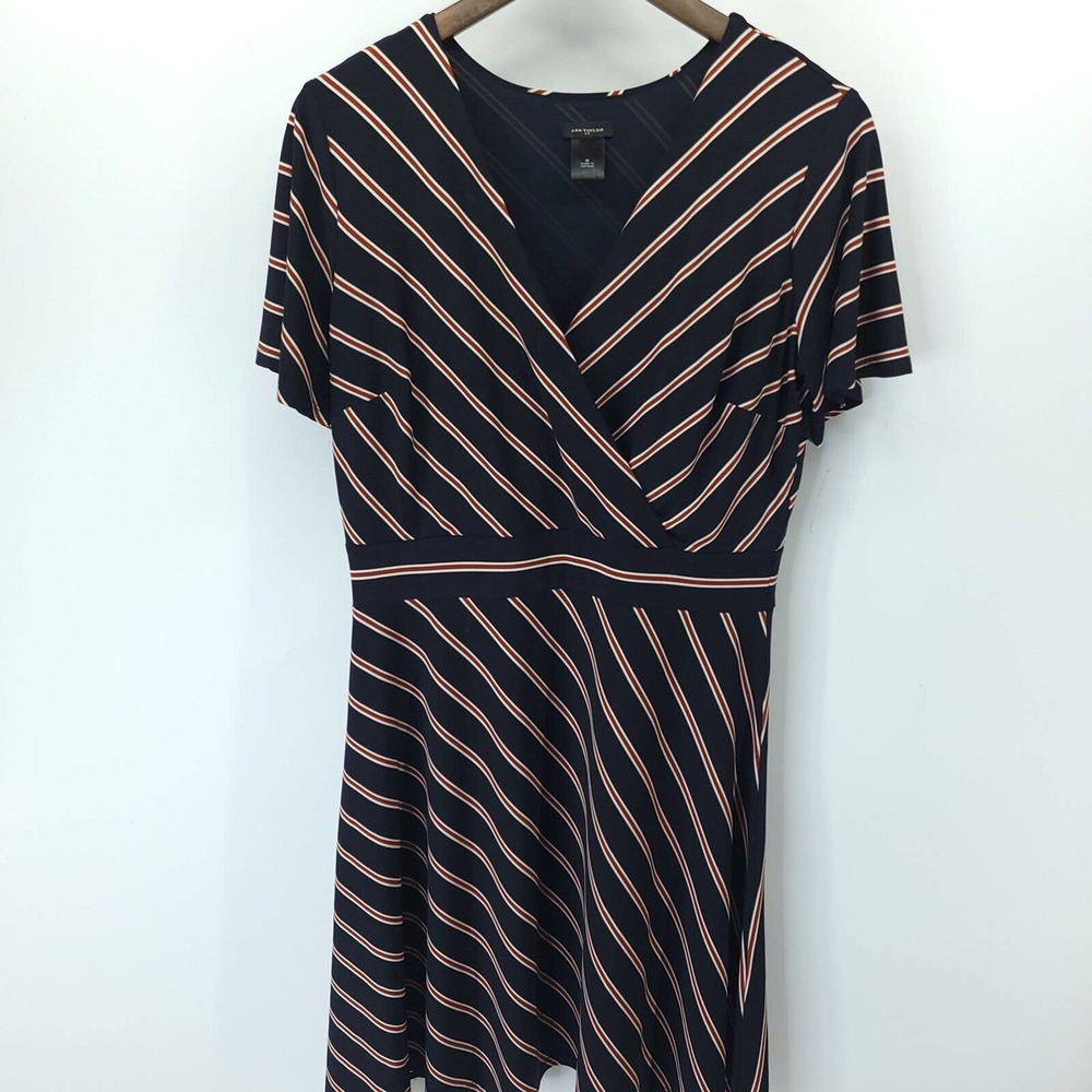 Ann Taylor Factory Womens Navy Red White Stripe Fit & Flare A Line Dress Size M